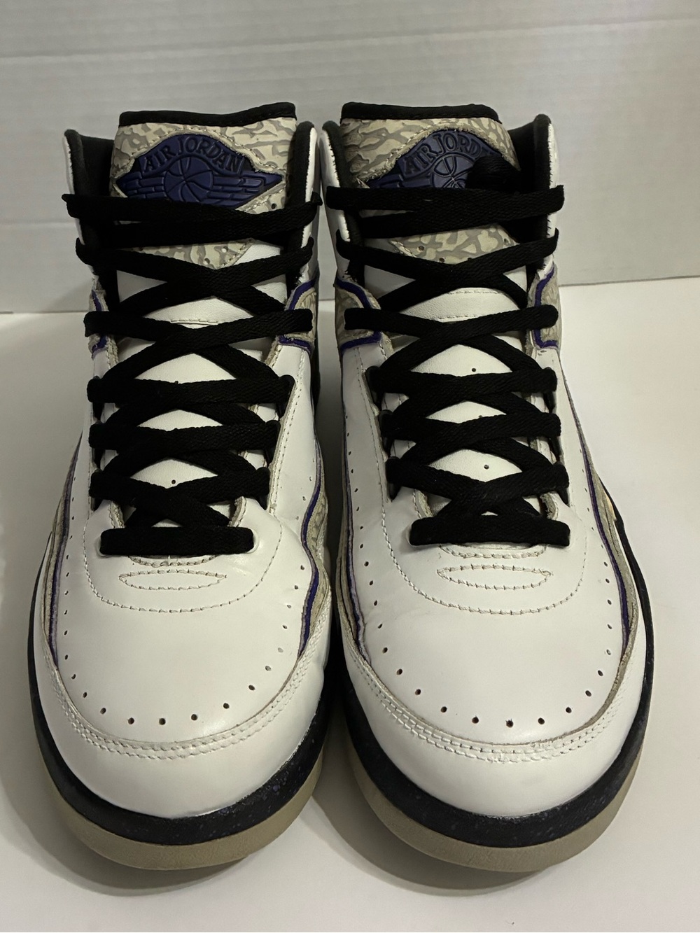 Jordan White and Purple High-Top Sneakers with Black Laces